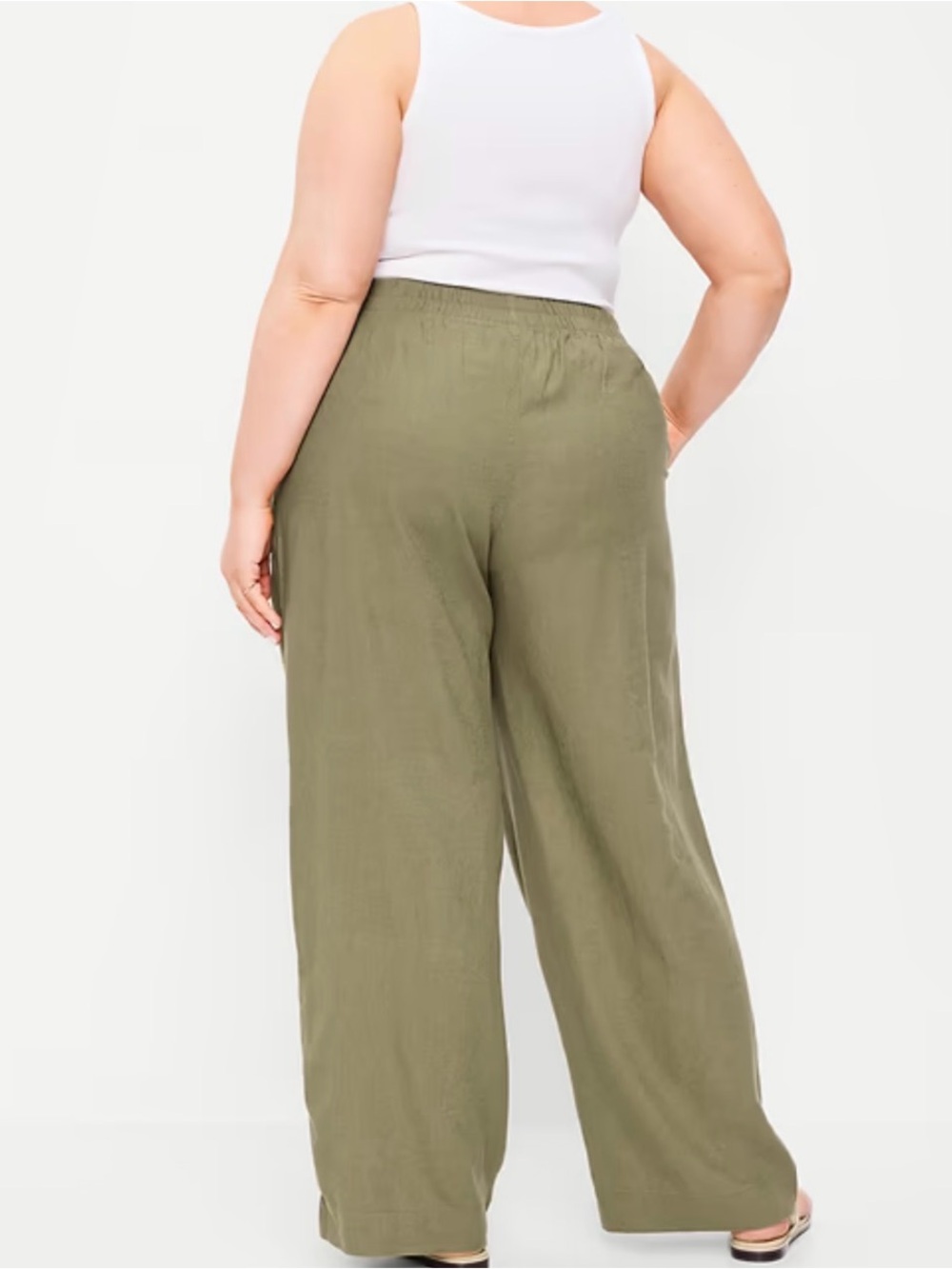 Old Navy Olive Green Cotton Linen Wide Leg Pants XL - Picture 4 of 13